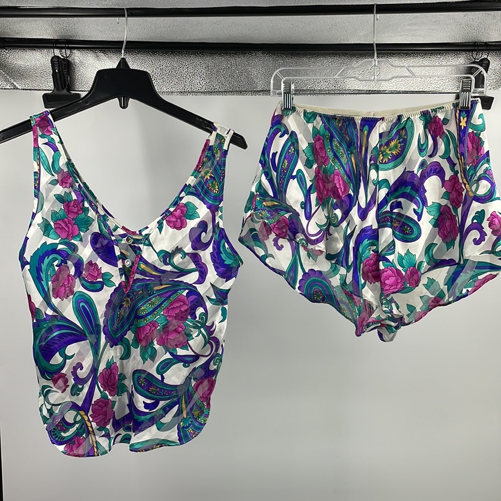 Vintage Inner Most 2 pc jewel tone paisley floral lingerie set Size Medium
